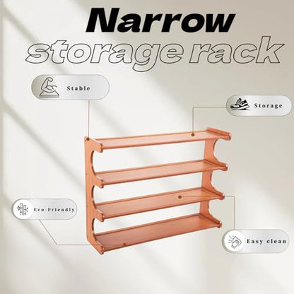 Shoe Rack,Small 4 Tier Shoe Organizer Storage Shelf,Bamboo Narrow Shoe Closet,Small Space Shoe Rack,for Entryway Closet 26.77×7.48×19.3inch - size: 4 Tier-26.77" Wide