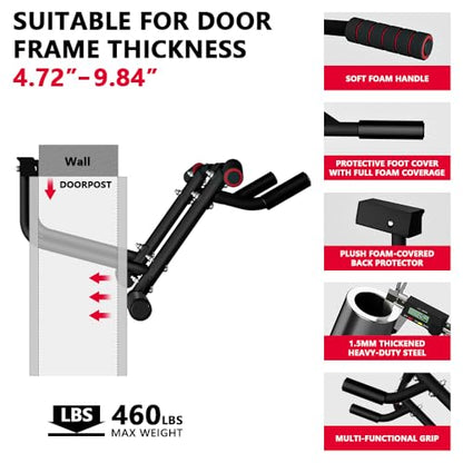 ONETWOFIT 2026 Upgrade Multi-Grip Pull Up Bar for Doorway - 460 lbs Heavy Duty Chin-Up Bar for Home Gym Exercise, Door Frame Pull Up Bar for Almost All Doors