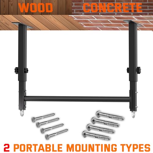 48" Ceiling Mount Pull Up Bar, Heavy Duty Multi-Grip Rafter Chin Up Bar for Garage/Basement/Backyard Ceiling Beam, Adjustable Height&Supports to 650 Lbs - color: Black