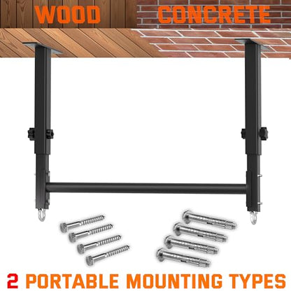 48" Ceiling Mount Pull Up Bar, Heavy Duty Multi-Grip Rafter Chin Up Bar for Garage/Basement/Backyard Ceiling Beam, Adjustable Height&Supports to 650 Lbs - color: Black