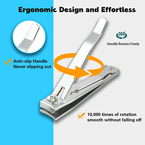firiKer 2PCS Stainless Steel Nail Clippers,Professional Fingernail Clipper and Toenail Clipper, Wide Easy Press Lever Nail Cutter with Swing Out Nail Cleaner/File for Men and Women - color: Silver