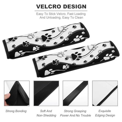 2PCS Black and White Paw Stripes Seat Belt Cover Soft Padded Neck Strap Covers for Kids, All Vehicles, Comfortable Driving - color: Pattern 2