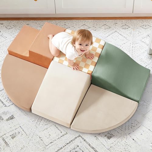 Tiny Land Soft Foam Climbing Blocks for Toddlers, 6-Piece Foam Blocks | Indoor Playground Baby Climbing Toys, Ideal Gift for Kids Activity Crawling and Sliding Foam Play Set (Vintage) - color: Vintage