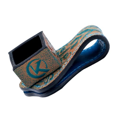 KONLLEN Leather Magnetic Chalk Holder, Pool Cue Accessory | Round or square engraved leather holder keeps billiard chalk secure and easy to reach during pool play. - color: VT Holder-Blue