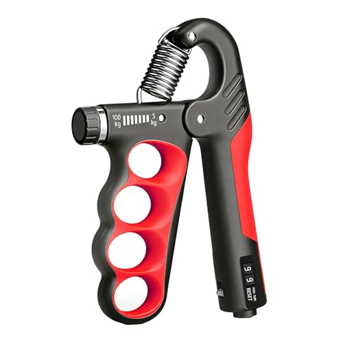 Hand Gripper Strengthener, 11-220LBs Adjustable Resistance Grip Strength Trainer with Counter, Forearm Exerciser for Injury Recovery and Muscle Building - color: Red