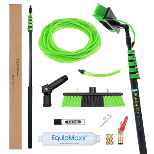 30 Foot (Long Reach) Solar Panel Cleaning Brush & Pole with Inline Water Filter System for Solar Panel and Window Cleaning Extendable Water Fed Pole Cleaning Kit - size: 30 FT