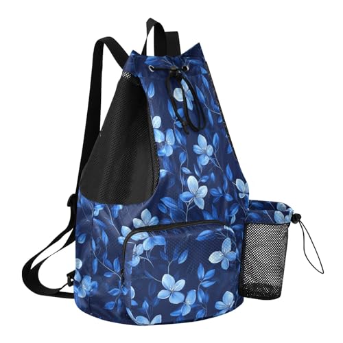 Drawstring Backpack Climbing Gym Bag With Pockets Pull String Back Pack Waterproof Sweet Callistephus Flowers Royal Blue