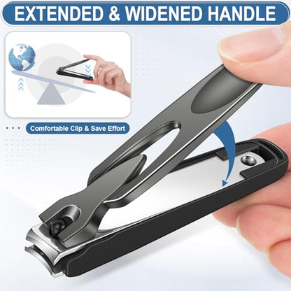 Nail Clippers for Men Thick Nails with Slanted Blade, Heavy Duty Nail Clippers with Catcher No Splash Fingernail Clipper Nail Cutter Gifts for Men Women Adults - style: Black Nail Clippers with Cather Set