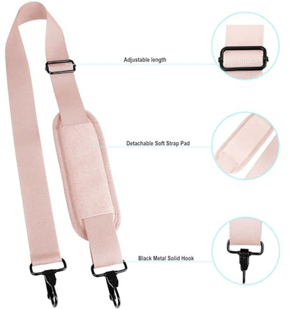 Shoulder Strap 56 inch, Universal Adjustable Thick Soft Duffel Bag Shoulder Strap Replacement Comfortable Belt with Metal Swivel Hooks for Laptop Messenger Bag, Briefcase, Shoulder Bag, Pink - color: Pink
