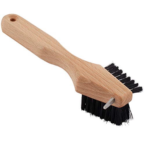 REDECKER Shoe Sole Brush - Wild Boar Bristle, Oiled Beechwood and Stainless Steel Design, 3 Ways to Clean, Made in Germany - Stiff Bristle Boot Brush