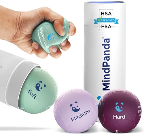 Mind & Body Stress Balls for Adults - Multi-Density Squeeze Balls for Hand Therapy & Grip Strengthening - Stress & Anxiety Relief - Choose 3-Ball (Soft, Medium & Hard) or 2-Ball (Soft & Hard) Sets - color: Empowering - Rose, Mint, Plumb