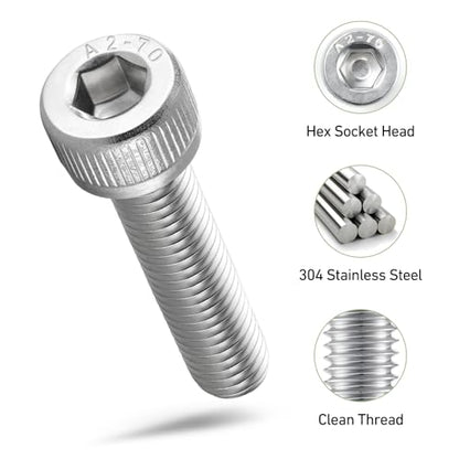 M4-0.7 x 35mm Bolt, 60PCS M4 Hex Socket Head Cap Screws Bolts, 304 Stainless Steel 18-8, Full Threads, Allen Socket Drive, with Hex Spanner - size: M4x35mm