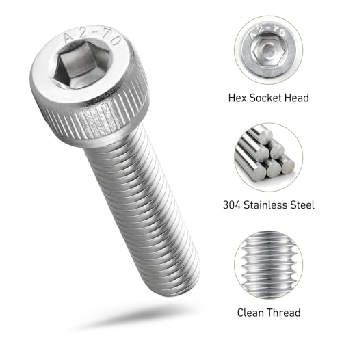 M5-0.8 x 100mm Bolt, 20PCS M5 Hex Socket Head Cap Screws Bolts, 304 Stainless Steel 18-8, Full Threads, with Hex Spanner - size: M5x100mm