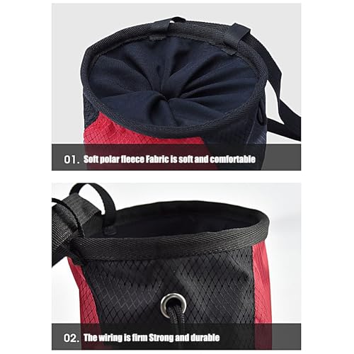 Climbing Chalk Bag Adjustable Waterproof Pouch | Drawstring Chalk Belt Pouch for Outdoor Weight Lifting Training Mountaineering Climber Athlete Instructor - color: Black red