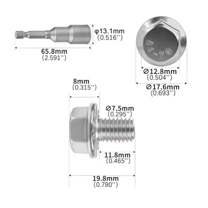 M8x12mm Serrated Flanged Hex Head Screws Bolts 25pcs HS/JXLS-10 | 304 Stainless Steel, External Hex Machine Screws, Equipped with Hex Sleeve, for Construction, for Automotive, for Industrial - size: M8x12mm