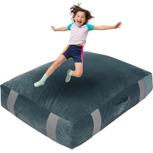 FINCOME Crash Sensory Pad for Kids Autistic Kids Landing Zone Sensory Tool | 2-Layer Foam for Autism, Easy-Clean Velvet Cover, Multi-Use/SIZE, Indoor & Outdoors Use Kids Jumping Pillow, Anxiety Relief - color: Gray, size: 4x3 Feet