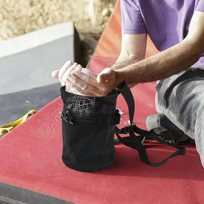 Climbing Chalk Bag, Nylon Drawstring Chalk Bucket with Waist Belt and Carabiner, Antislip Chalk Pouch for Rock Climbing, Bouldering, Weightlifting, Gymnastics(Black) - size: Black