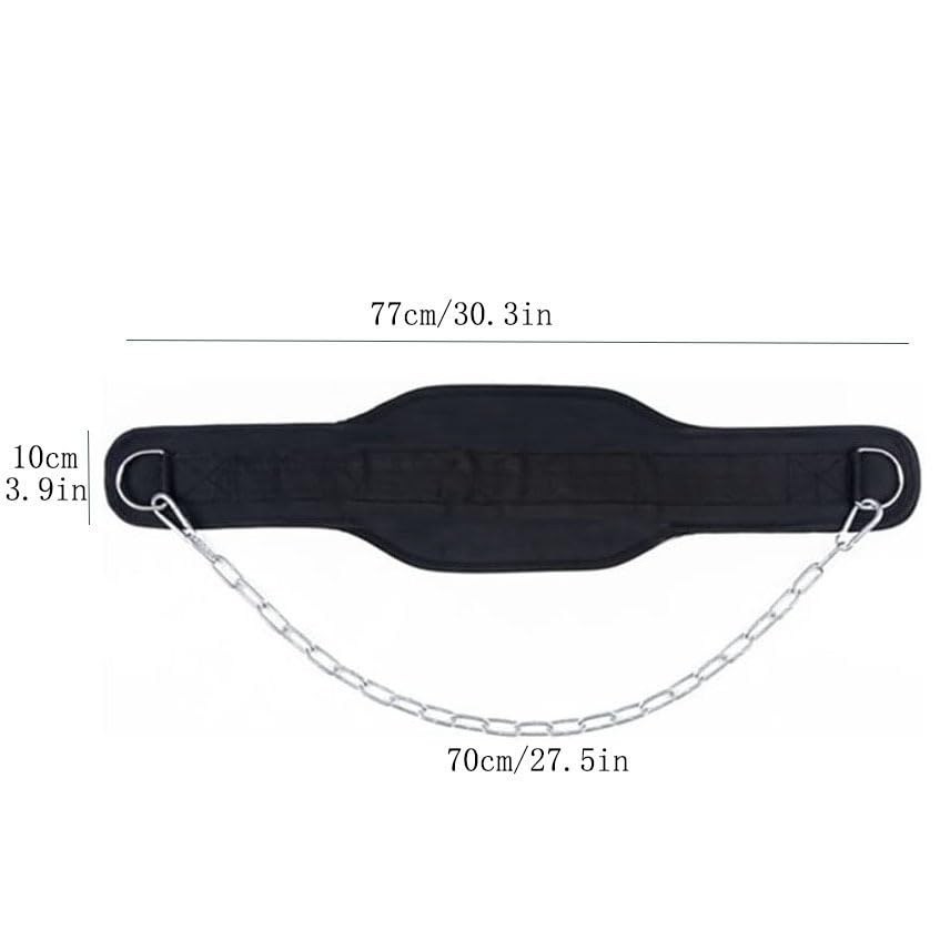 Neoprene Dip Belt with Steel Chain, Padded Waist Strap for Pull-Up Dip Strength Training, Gym Bodybuilding Weight Loading Accessory