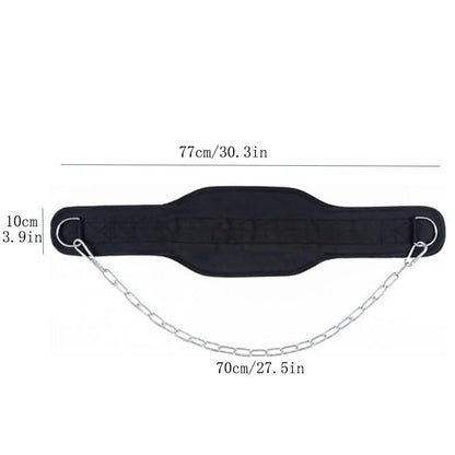 Neoprene Dip Belt with Steel Chain, Padded Waist Strap for Pull-Up Dip Strength Training, Gym Bodybuilding Weight Loading Accessory