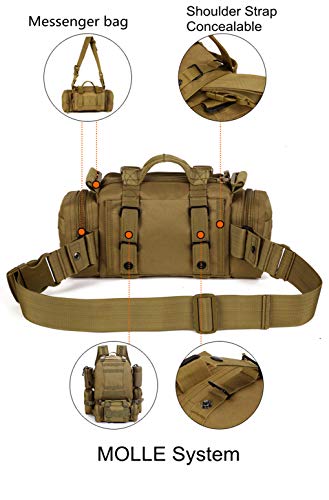 Utility 3P Military Tactical Duffle Waist Bags MOLLE Assault Shoulder Backpack Multifunction EDC Pouches Heavy Duty Fanny Packs (Brown) - color: Brown