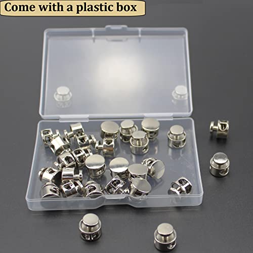 Metal Cord Locks for Drawstrings Silver Double Hole Spring Cord Round End Clasps Stopper Elastic Fastener for Paracord, Shoelaces, Bags, Clothing and Rope(30Pieces)