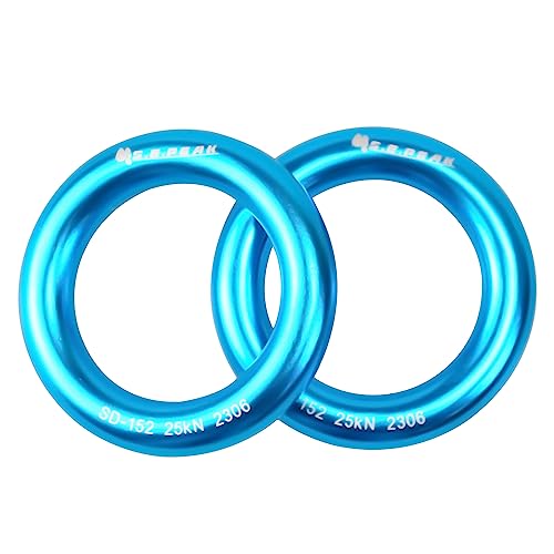 25kN Aluminum Rappel Ring, Perfect Tension O-Ring, Connection Ring for Rock Climbing, Arborist, Gold/Blue - color: big blue-1 pack