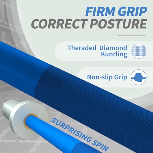 Egles Kids Barbell 5.5LB Mini Barbell Bar 4ft for Kid Women & Beginners Weighted Bar - Compatible with 2-Inch Weight Plates, for Strength Training Gym Weight Lifting, Multi-Color Training Bar - color: Silver Sleeve Blue Bar
