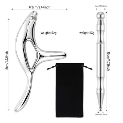 2 Pcs Trigger Massage Tool Acupuncture Pen Gua Sha Massage Scraping Tool Manual Reflexology Body Point Deep Tissue Muscle Scraper Massager for Head Neck Hand Waist Calf Foot(Silver,Large) - color: Silver, size: Large
