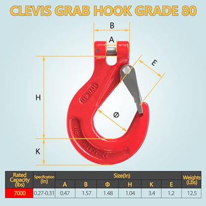 Lifting Chains with Adjuster Hooks, 5/16 Inch x 10 Ft, 7000lbs / 3.18 Tons, Heavy Duty Industrial Chain Slings for Engine Hoist with 2 Legs Grab Hook
