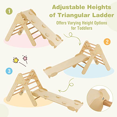 Costzon Climbing Toys for Toddlers, 5 in 1 Foldable Montessori Wooden Arch Climber Ladder with Sliding Ramp, Multi-Combination Methods, Kids Triangle Climber Play Gym Set for Boys Girls Present - style: 5 in 1 Arch Climber Ladder, Natural
