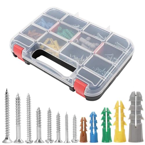 370pcs Drywall Anchors and Screws Assortment Kit, 5 Sizes Wall Anchors and Flat Head Screws, Picture Hanging Set for Wall Art New Home Decor