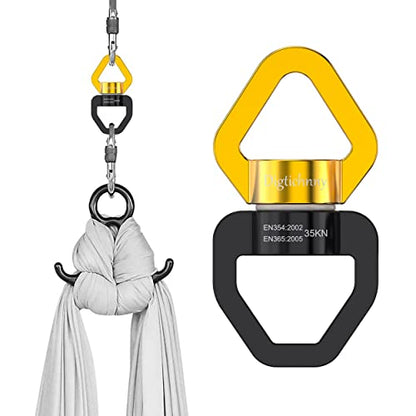 35KN Swing Swivel with Swivel Carabiner, Black Gold, 1 Pack | For hanging chairs, aerial yoga, hammocks, tire swings, kids' swings, gym rings, web tree swings, smooth rotation - color: Black Gold, size: 1 pack with carabiner