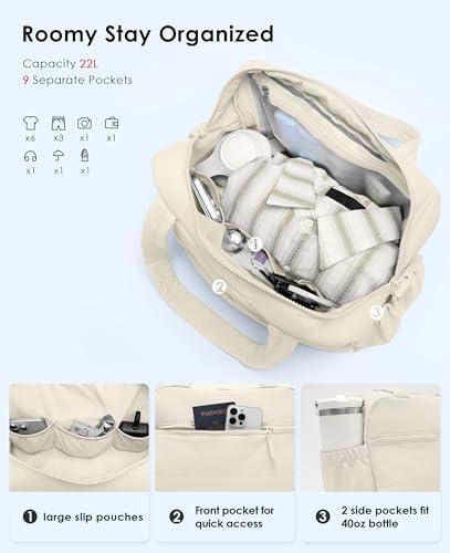 Gym Bag for Women, Travel Duffle Bags with Wet Pocket, Lightweight Carry on Bag Overnight Weekender Duffel Bag, Water Resistant (Beige) - color: Beige