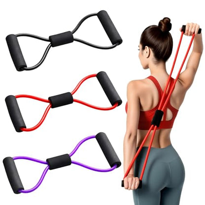 Figure 8 Fitness Resistance Bands with Handles, Exercise Elastic Bands for Women Arm Shoulder Back Leg Chest Stretch, Workout Equipment for Yoga, Pilates, Physical, Therapy, Home Gym Fitness, 3 Pack