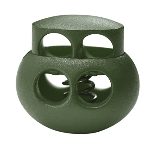 10 Pack Bungee Spring Cord Lock Fastener, Plastic Toggle Slider Stopper Paracord for DIY Crafting Shock Elastic DrawString Clasp Shoe Lace Glove Flashlight Rope Lock Clip Double Hole Adjuster - color: 06#: MilitaryGreen 10pcs