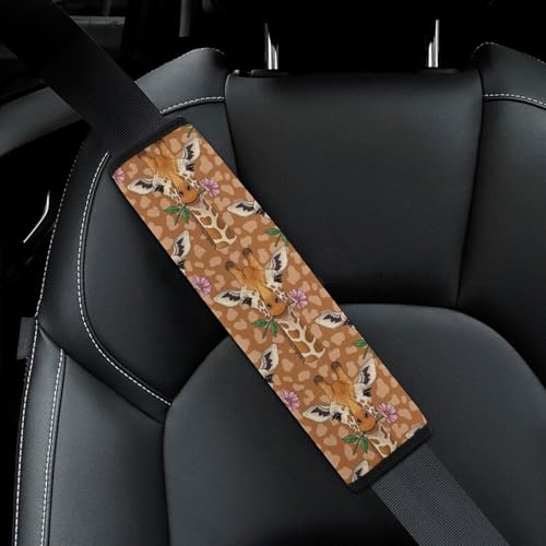 2 Pack Universal Fit Car Seat Belt Pad for Adult Use, All Vehicles, Giraffe Flower Seat Belt Covers Cushion, Anti-Slip Pad - color: Pattern 638
