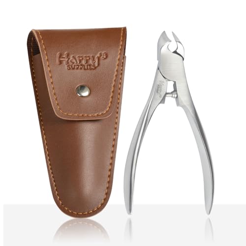 Harry’s Supplies Professional Podiatrist Nail Cutter – Heavy Duty Stainless Steel Toenail & Fingernail Clipper for Thick Nails – Sharp Precision Blade with Ergonomic Grip & Premium Leather Pouch