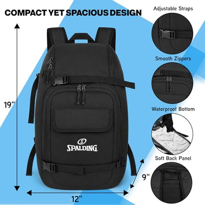 Spalding 50L Sports Tournament Backpack – Waterproof Gear Bag with Shoe Storage Compartment for Basketball, Soccer, Baseball, Pickleball, Travel & Team Equipment Backpack for Athletes, Men & Women