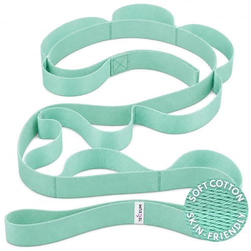 Stretching Strap with 10 Loops for Physical Therapy & Rehab | Non-Elastic Yoga Stretch Band for Hamstring, Leg, Hip & Knee Rehab, Pilates, Flexibility & Mobility Exercises for Men & Women - color: Light Green, size: Polyсotton 1.5” W - 10 Loops