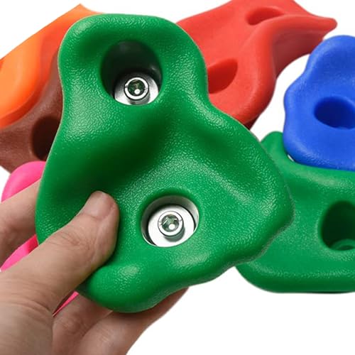 HERCHR 10 Rock Climbing Holds, PE Ergonomic Rock Wall Holds Grips for Indoor and Outdoor Playground Play Set Includes Mounting Hardware - color: Green