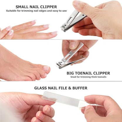 Manicure Set, Nail Cutters Set with Travel Leather Case, Professional Manicure Tools for Thick Nail & Ingrown Nail, Nail Cutters for Men and Women, Silver