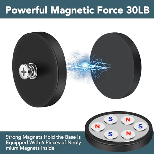 DIYMAG Rubber Coated Magnets, 4 Pack Magnetic Mount Base with M5 Studs | Strong Round Magnetic License Plate Holder 30LBS Neodymium Magnet Threaded Heavy Duty for Light Bar, Mirror, Camera, Wall