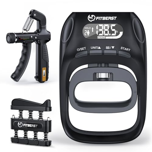 FitBeast Grip Strength Trainer Kit, Digital Grip Strength Tester with Adjustable Hand Gripper Strengthener & Finger Exerciser, Track Progress for Fitness, Rehab & Strength Building (Advanced 3-in-1 Kit)