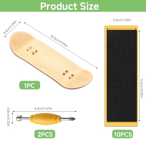 10 Pack Fingerboard Foam Grip Tape, Maple Wooden Fingerboard 100x34mm with Screwdriver, Mini Skateboard Grip Tape Anti Slip Stickers for Professional Finger Skateboard Enthusiasts