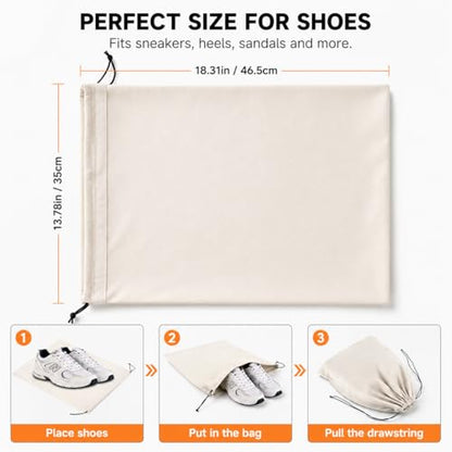 4 Pack Shoe Bags for Travel, Drawstring Travel shoe bag, Black & Beige | Large Size 18.3*13.78 inch,Soft Flannel Material,Washable & Reusable,Shoe Bag for Luggage