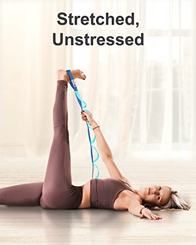 Tumaz Stretching Strap, 10-Loop Non-Elastic Yoga Strap | Designed for stretching, yoga, Pilates and rehab with 10 loops, durable webbing and a longer 79-inch design - color: Blue Classic, size: Value-Upgrade