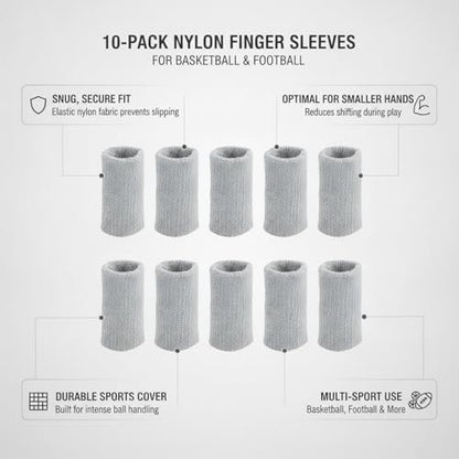 10-Pack Nylon Finger Sleeves for Basketball & Football, Snug Fit, Durable Sports Cover - color: Gray