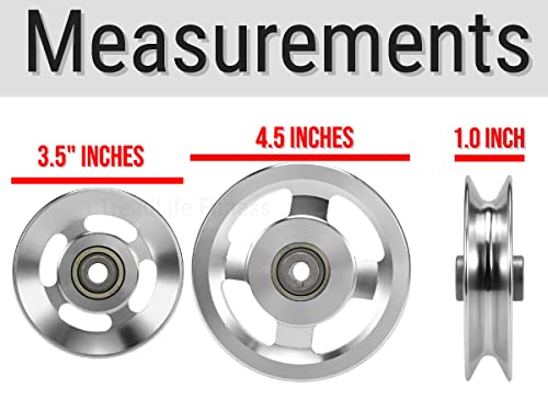 TreadLife Fitness Universal Pulley Wheel w/Gym Grade Bearings | Replacement for Cable Pulley System Gym | Heavy Duty Cable Machine Attachment | 3.5" or 4.5" - color: 4.5" Aluminum