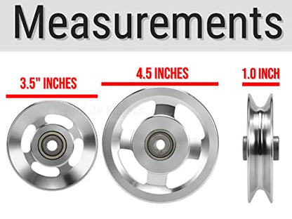 TreadLife Fitness Universal Pulley Wheel w/Gym Grade Bearings | Replacement for Cable Pulley System Gym | Heavy Duty Cable Machine Attachment | 3.5" or 4.5" - color: 4.5" Aluminum