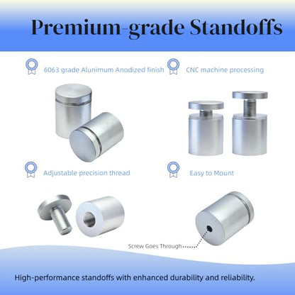 Pack of 4, Aluminum Standoff Screws, Wall Sign Standoff Mounting Hardware Advertising Glass Standoff Nail for Hanging Acrylic Picture Frame (White, 1" x 1") - color: White, size: 1" x 1"